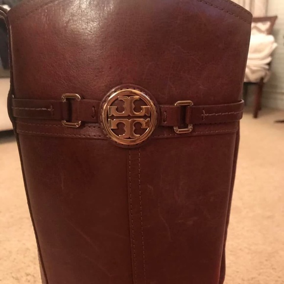 Tory Burch Riding Boots Size 8 Cognac Leather - Picture 3 of 8